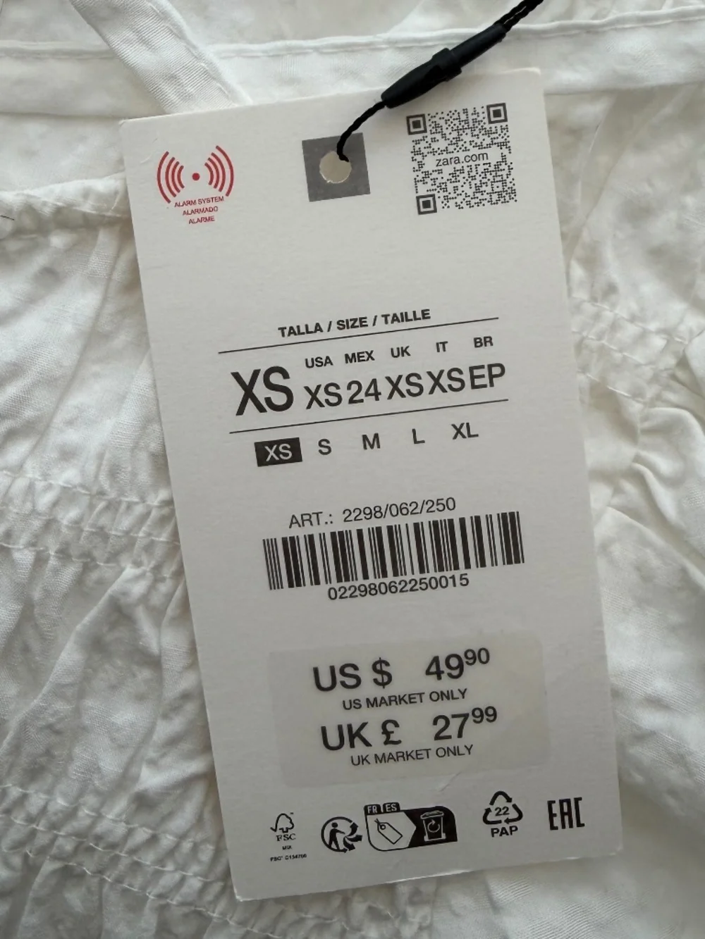 NWT Zara White Ruched Top Puff Sleeves - Size XS